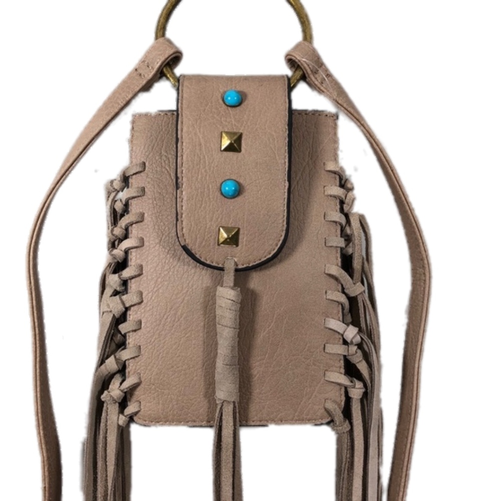 Mudd Taupe Boho Fringe Cell Crossbody Bag - Picture 2 of 8